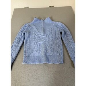 Loft Sweater Womens XS‎ Blue Cable Knit Half Zip Mock Neck Long Sleeve Pullover